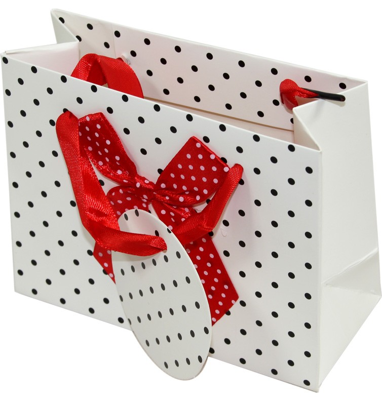 Torebka prezentowa zestaw (1 opak. - 4 szt.) BIAŁA W GROSZKI 100476