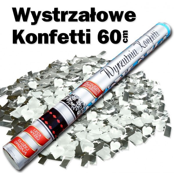 Konfetti pneumatyczne 60cm W6KSS - srebrne metaliczne paseczki + białe serduszka