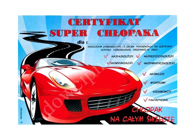 Certyfikat 010 - super chłopak (auto)