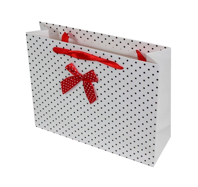 Torebka prezentowa zestaw (1 opak. - 4 szt.) BIAŁA W GROSZKI 93948