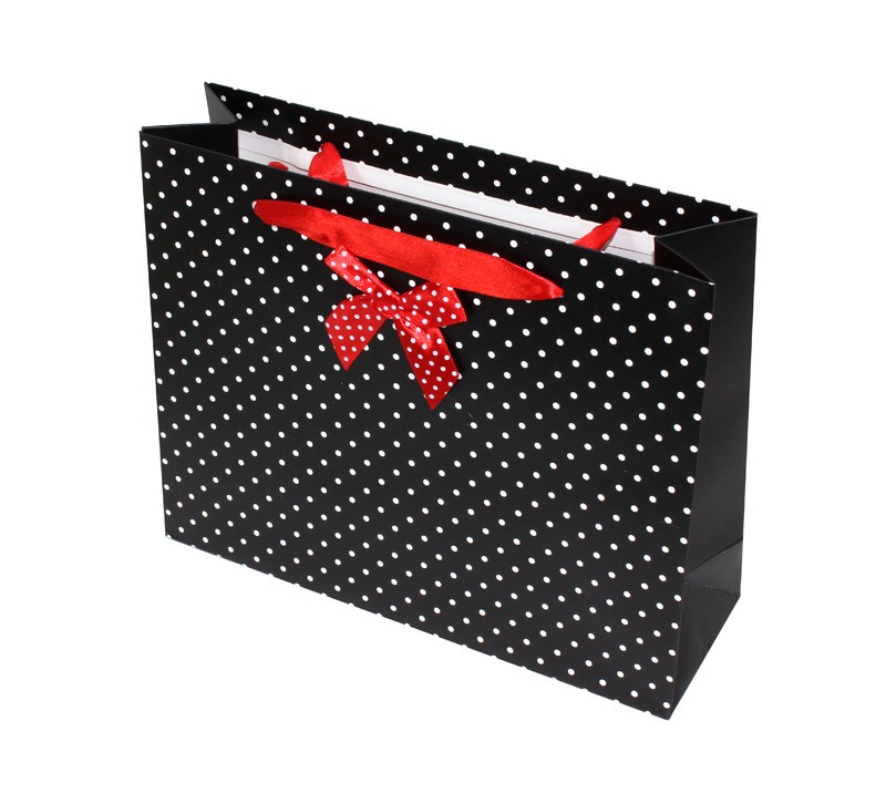 Torebka prezentowa zestaw (1 opak. - 4 szt.) CZARNA W GROSZKI 93952