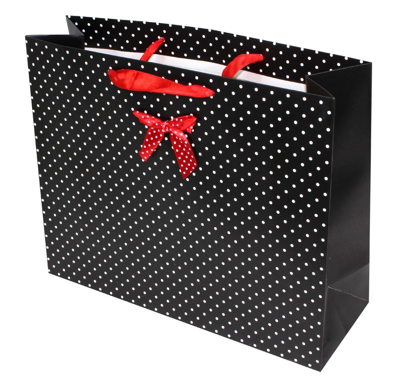 Torebka prezentowa zestaw (1 opak. - 4 szt.) CZARNA W GROSZKI 93953