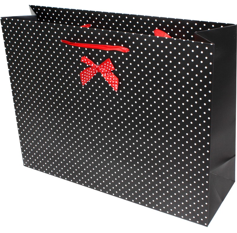 Torebka prezentowa zestaw (1 opak. - 4 szt.) CZARNA W GROSZKI 93954