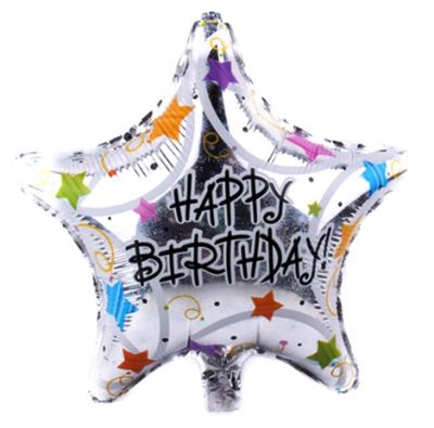 Balon foliowy GWIAZDA HOLO - Happy Birthday