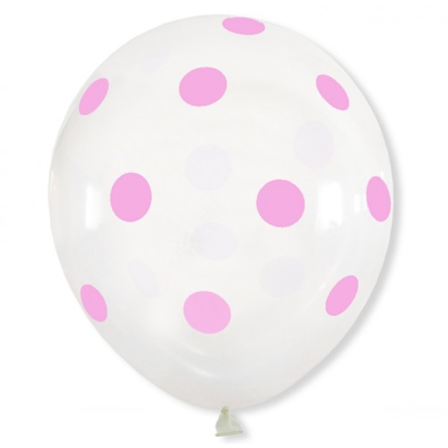 Balon przeźroczysty grochy (10szt) VP - Różowy BAL62