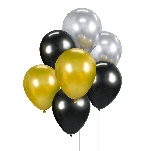 Balon zestaw 7 szt. 30cm GD BB-ZSC7 - złoto-srebrno-czarny