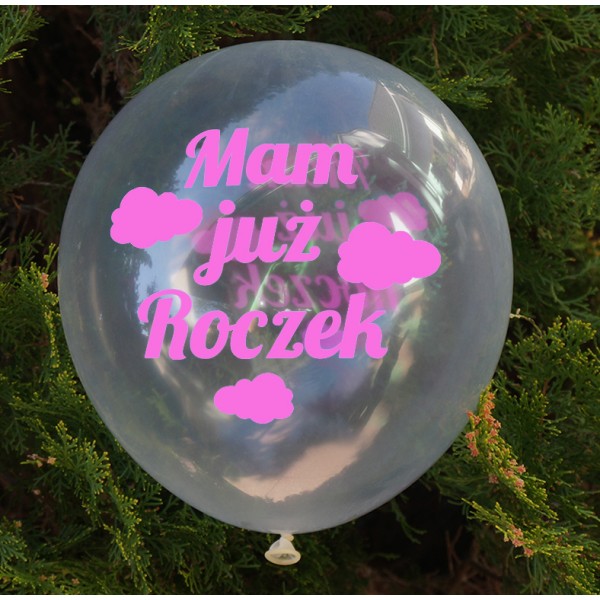 Balon przezroczysty zestaw (10 szt.) BAL64 - Mam już roczek (różowy napis)