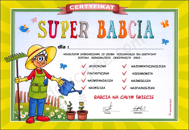 Certyfikat 015 - Babcia ogrodnik