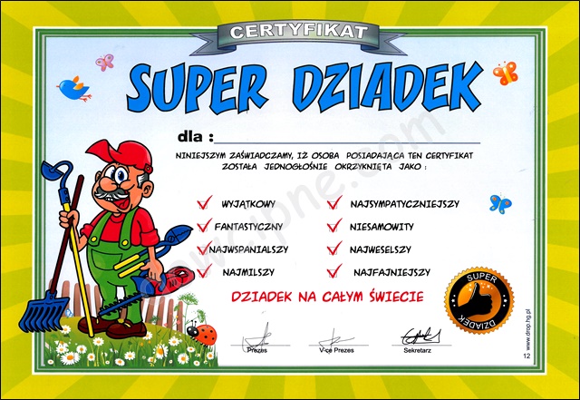 Certyfikat 012 - Dziadek ogrodnik 