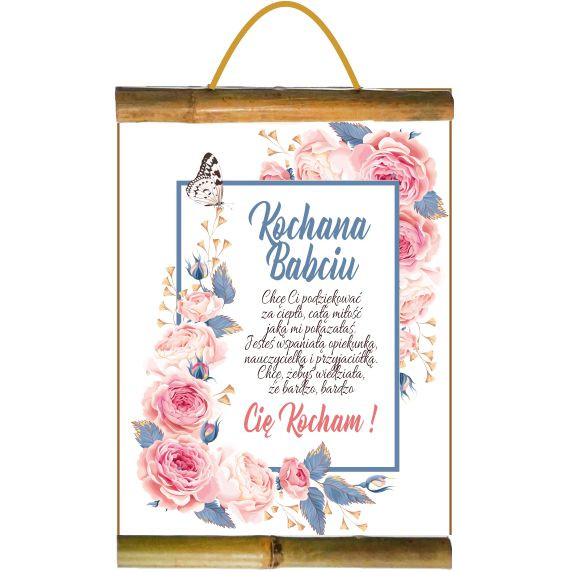 Dyplom bambus AR129 - Kochana Babciu (niebieskie liście)