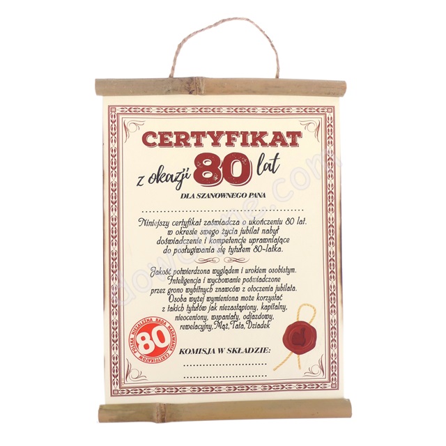 Dyplom Bambus AR 84 - Certyfikat z okazji 80 lat (dla Pana)
