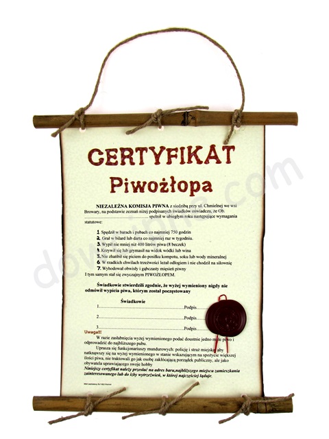 Dyplom bambus Certyfikat Piwożłopa
