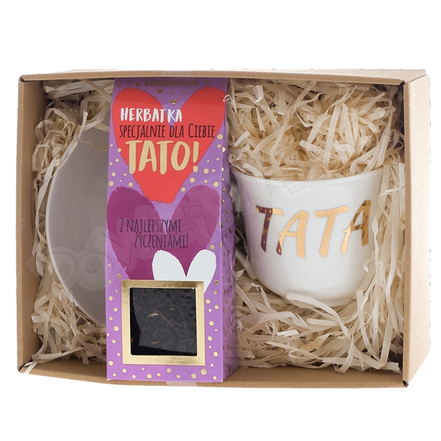 Filiżanka 400ml ze spodkiem w pudełku + herbata okolicznościowa - Tata