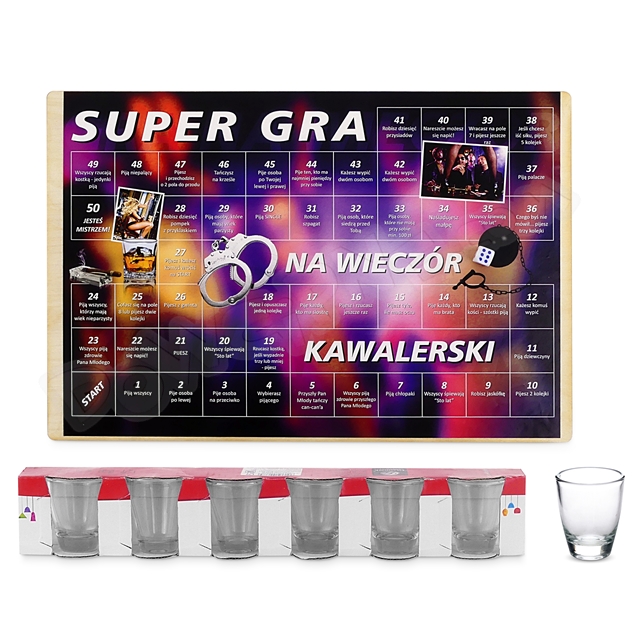 Gra Wieczór Kawalerski RE + kieliszki 