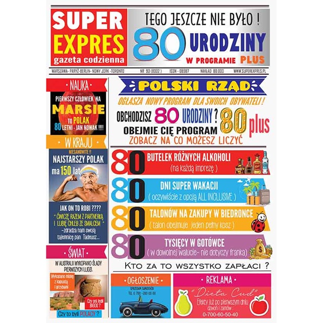 Kartka C5 - Super Expres 80 urodziny