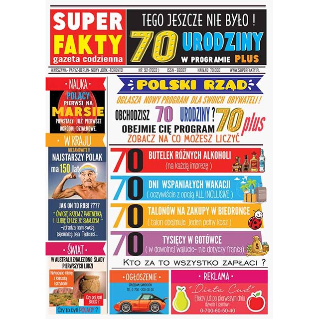 Karnet C5 - Super Fakty 70 urodziny
