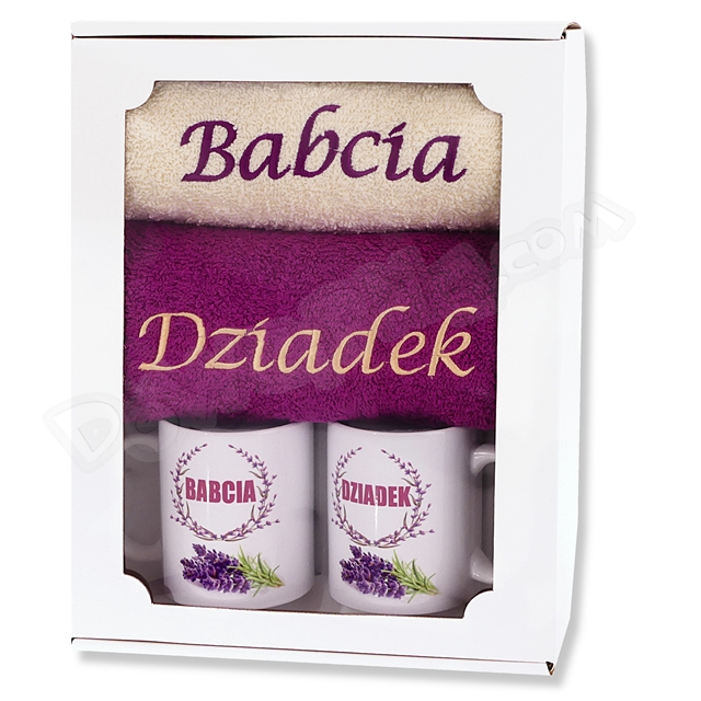 Komplet ET (Kubek 2szt. + Ręcznik 2szt.) - Babcia / Dziadek (kwiaty)