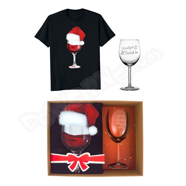 Zestaw Koszulka PR + Kieliszek do wina - Wesołych Świąt