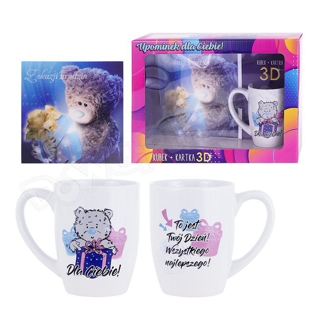 Kubek baryłka 300 ml MISIE + kartka 3D - Dla Ciebie (urodziny)
