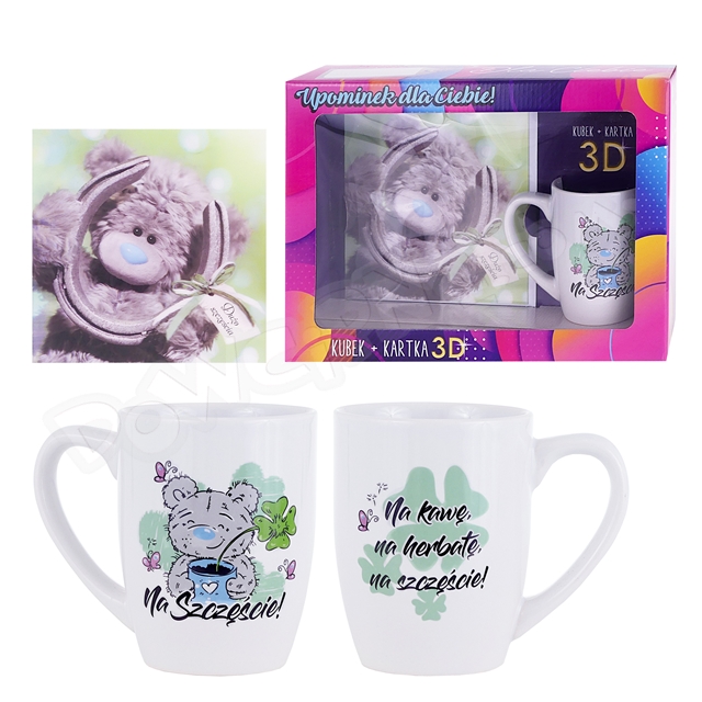 Kubek baryłka 300 ml MISIE + kartka 3D - Na szczęście 