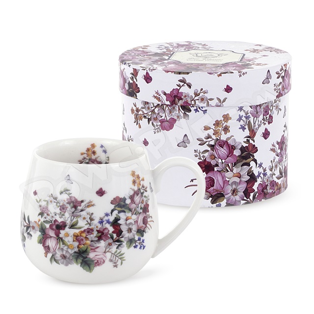 Kubek baryłka 430 ml - VINTAGE FLOWERS WHITE
