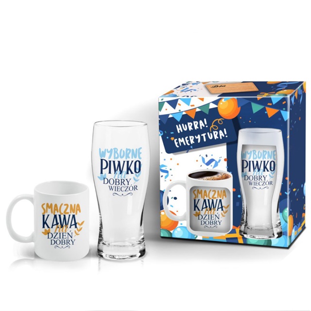 Kubek boss + szklanka do piwa zestaw - Hurra! Emerytura!(Wyborne piwko)