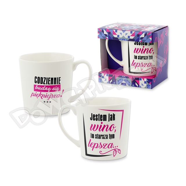 Kubek NBC 480 ml CRAZY GIRL - Jestem jak wino, im starsza tym lepsza... / Codziennie budzę się piękniejsza!