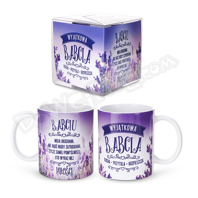 Kubek tapeta K137 - Wyjątkowa Babcia kocha, przytula, rozpieszcza