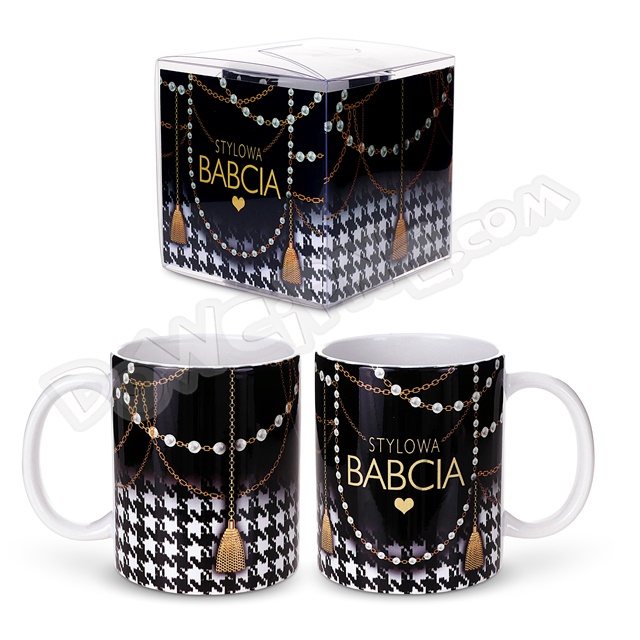 Kubek tapeta K144 - Stylowa Babcia (czarno-biały)