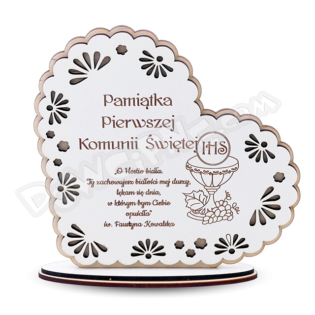 Pamiątka I Komunii Stojak Serce (P1222) - Pamiątka Pierwszej Komunii Świętej (serce ażurowe)
