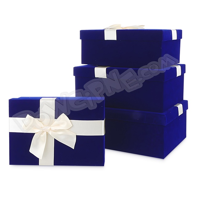 Pudełka flokowane prostokąty S/4 BSJ3781 - Niebieskie