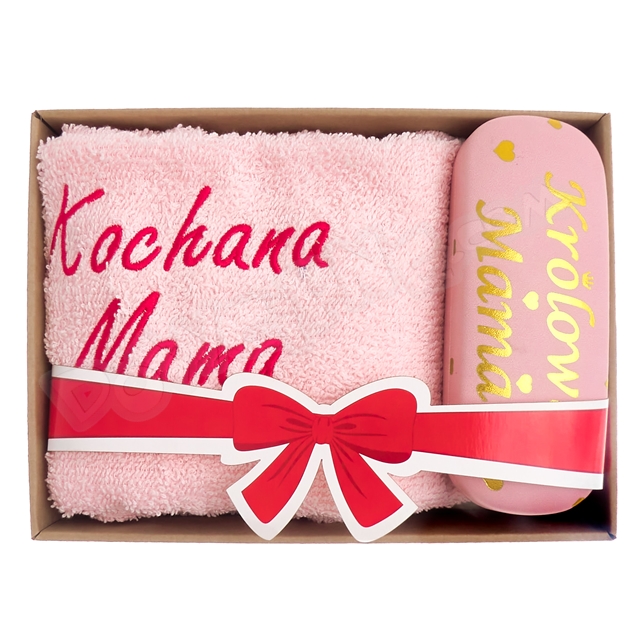 Zestaw Ręcznik 100x50 + Etui Q na okulary - Kochana Mama