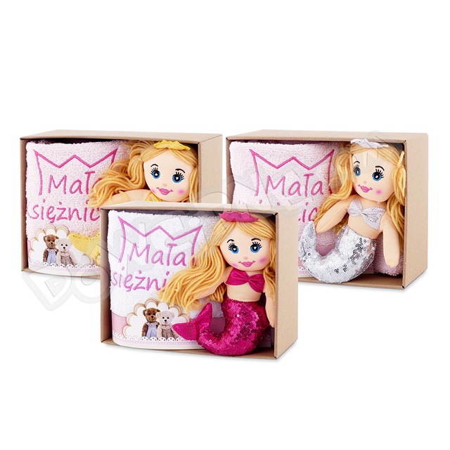 Ręcznik haft + Lalka Syrenka w pudełku - Mała Księżniczka