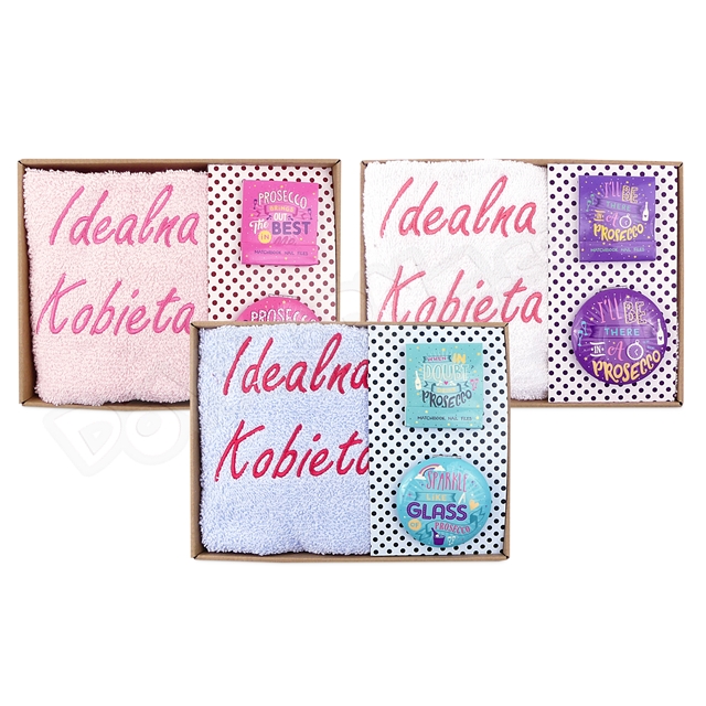 Zestaw Ręcznik 100x50 + lusterko z pilniczkami PROSECCO - Idealna Kobieta MIX