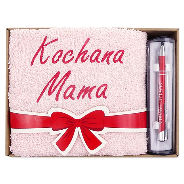 Ręcznik haft + długopis w etui - Kochana Mama