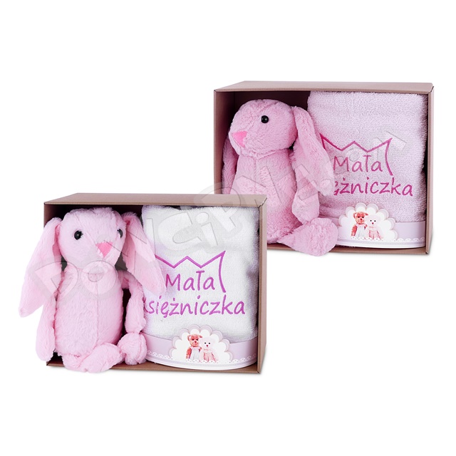 Ręcznik haft z pluszowym królikiem w pudełku - Mała Księżniczka