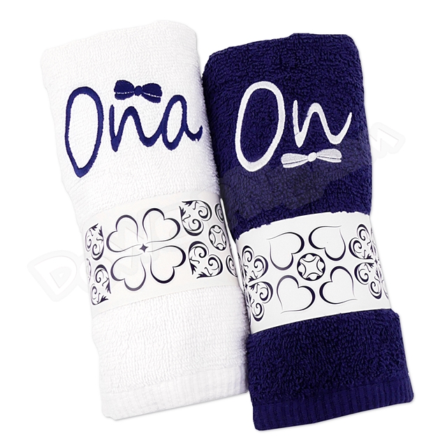 Zestaw ręcznik 2 szt. 100x50 - Ona On (biały/granatowy)
