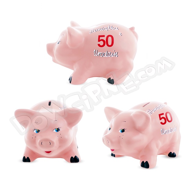 Skarbonka Świnia Różowa - 50 urodziny