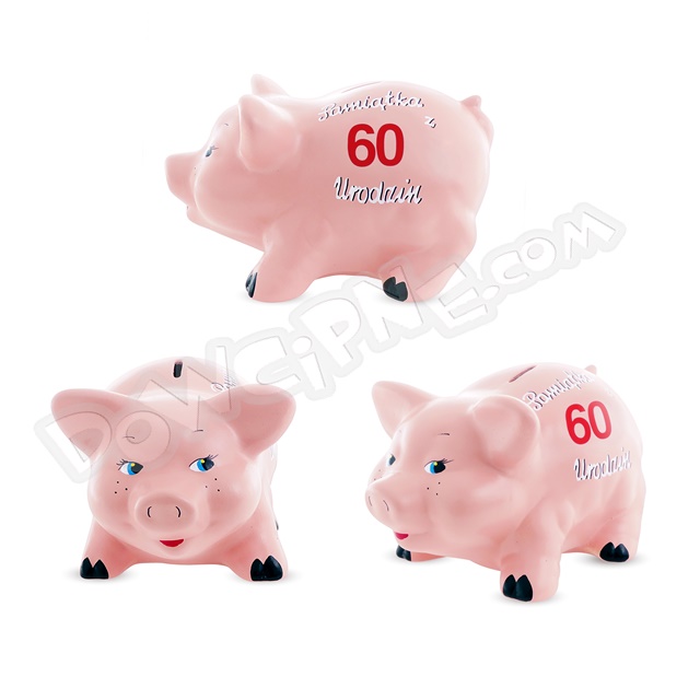Skarbonka Świnka Różowa - 60 urodziny
