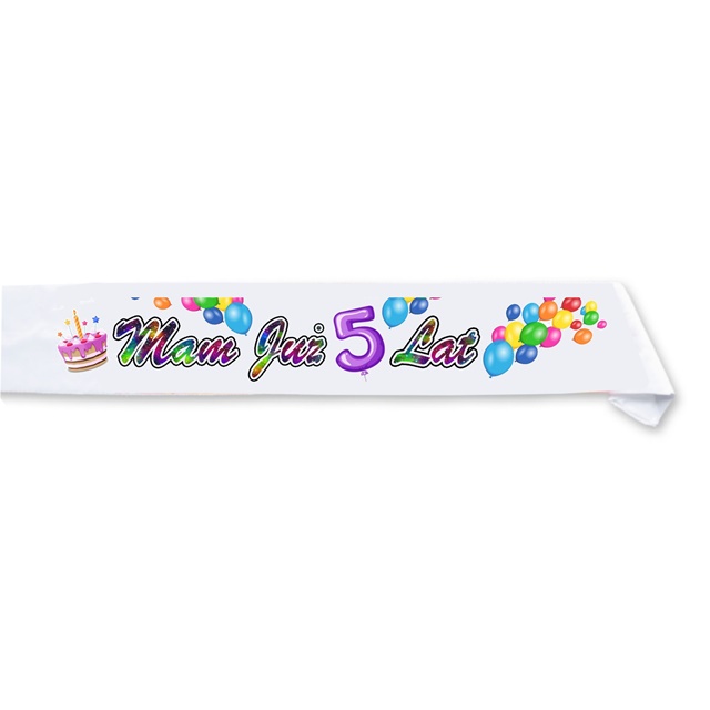 Szarfa ozdobna 001 - Mam już 5 lat (balony)