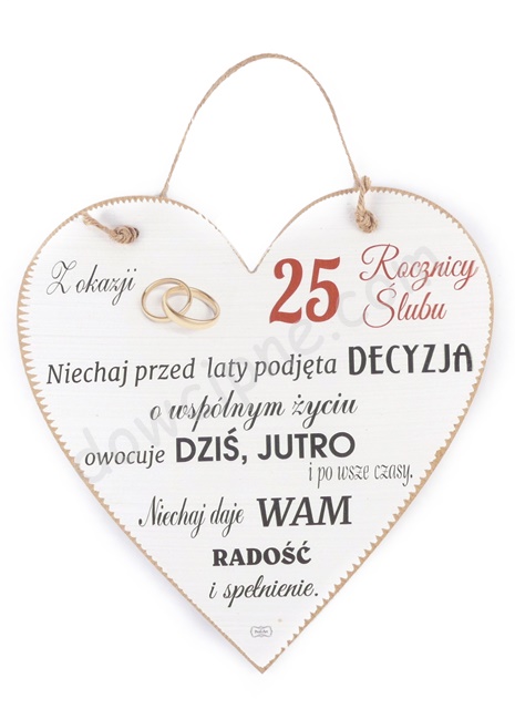 Tabliczka serce 23x23 cm TV1135 - 25 Rocznica Ślubu