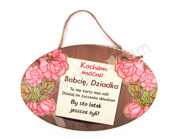 Tabliczka owal 14x23 cm B/D TV758 - Kocham mocno Babcię Dziadka