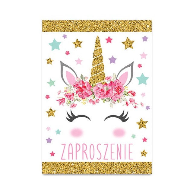 Zaproszenie (10 szt.) ZZ6826 - Urodziny (Jednorożec brokat)