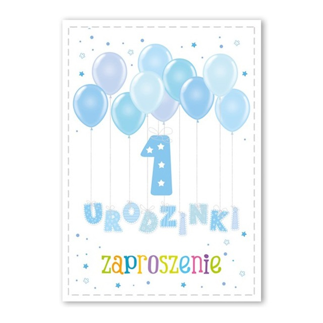 Zaproszenie (10 szt.) ZX6908 - 1 urodzinki baloniki niebieskie 