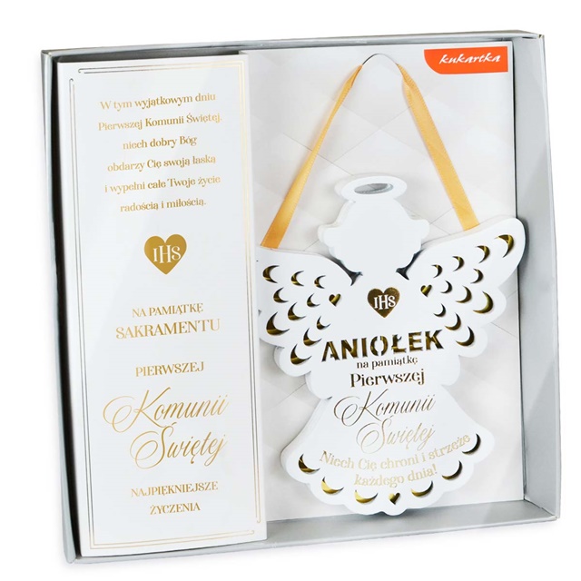 Zawieszka od serca ZOP-010 - Aniołek na Pamiątkę Pierwszej Komunii Świętej