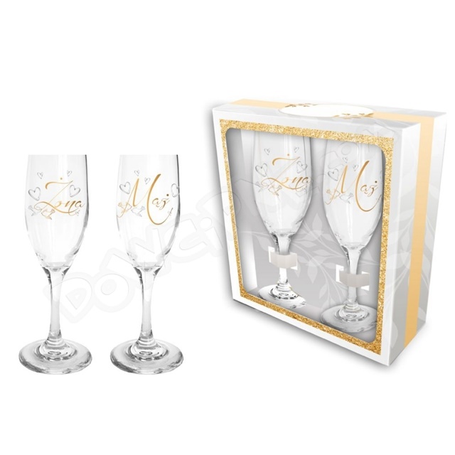 Kieliszek do szampana zestaw 2 szt. 190 ml ŚLUB 004 - Mąż/Żona (serduszka)
