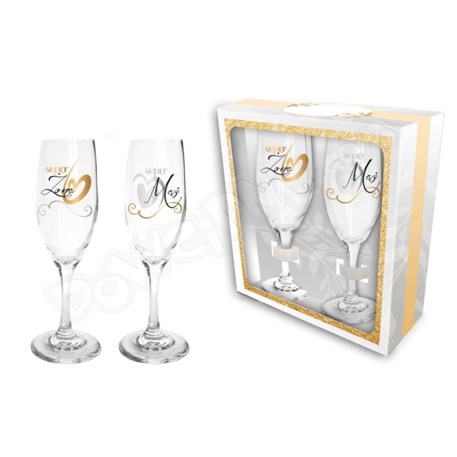 Kieliszek do szampana zestaw 2 szt. 190 ml ŚLUB 003 - Super Żona/Super Mąż
