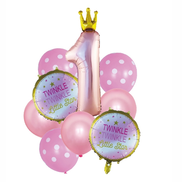Balon zestaw 9 balonów ROCZEK - różowy