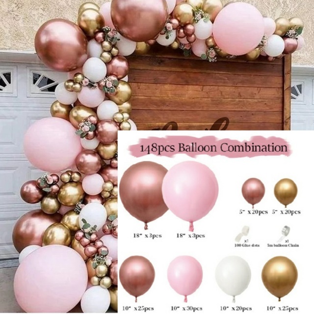 Zestaw girlanda balonowa (146 balonów) 20005 - ROSE/GOLD/PINK