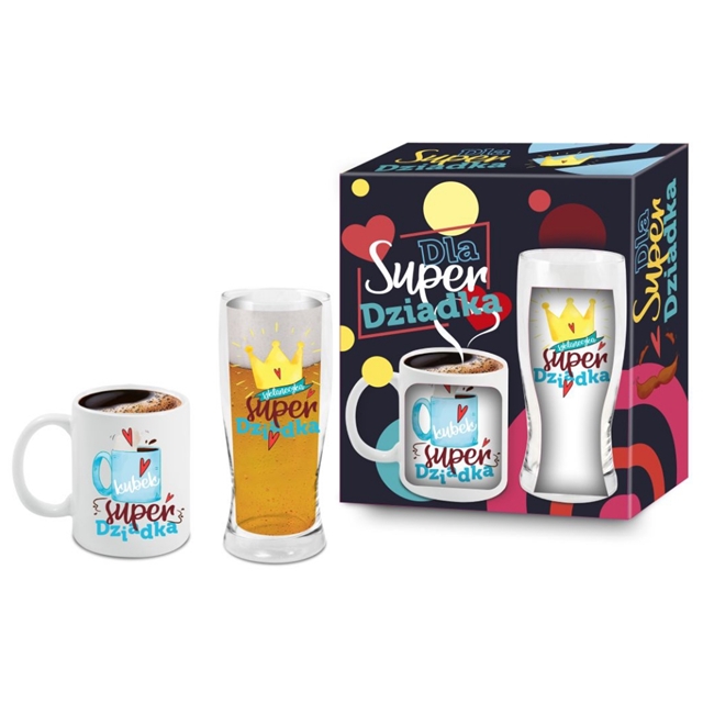 Kubek boss + szklanka do piwa zestaw DZIADEK - Kubek Super Dziadka/Szklaneczka Super Dziadka